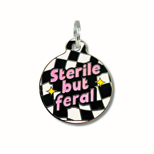 Bad Tags - Funny Dog ID Tag Collar Charm - Sterile but Feral - Small / Engraved QR Code