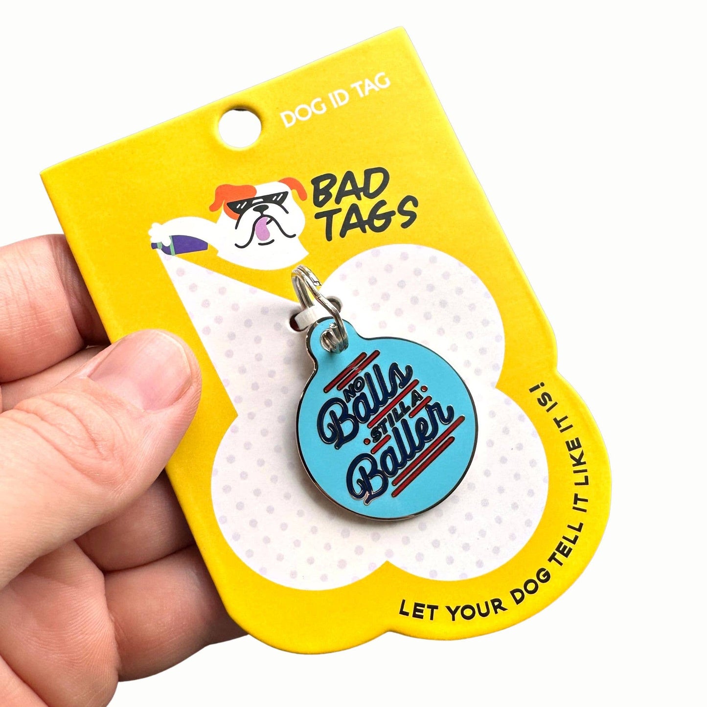 Bad Tags - Dog Tag with Personalized QR Code - No Balls Still a Baller  - Engraved QR Code / Small 1"