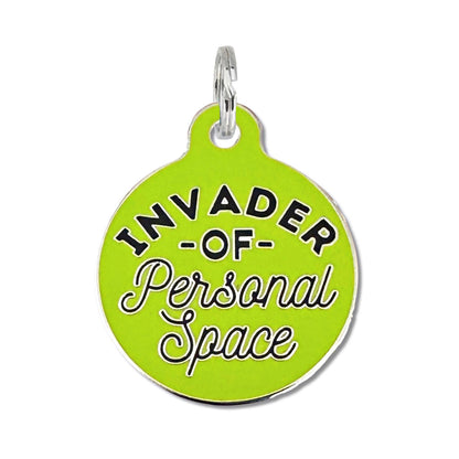 Bad Tags - Dog Tag with Personalized QR Code - Invader Personal Space  - Green / Engraved QR Code / Large 1.25"