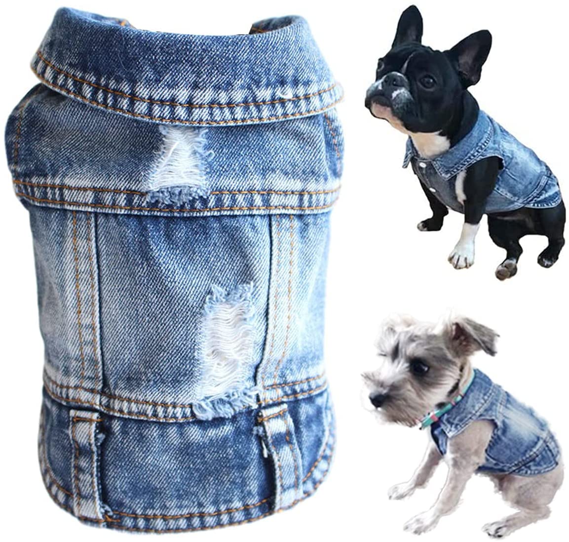 Pet Dog Cat Blue Denim Jeans Jacket Coat Vest - Doot's Pet LLC Collars For A Cause