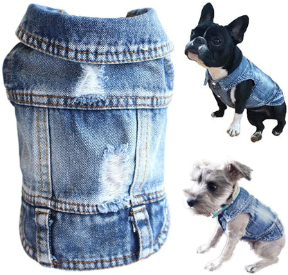 Pet Dog Cat Blue Denim Jeans Jacket Coat Vest - Doot's Pet LLC Collars For A Cause