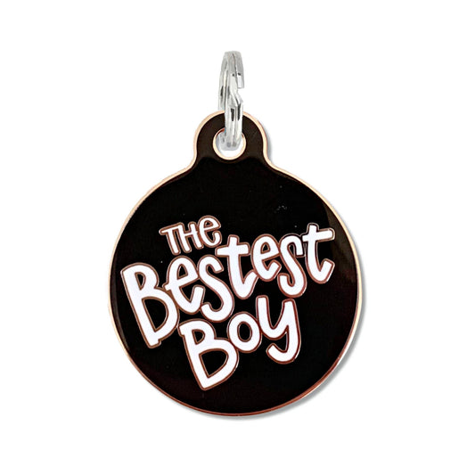 Bad Tags - Dog ID Tag with Personalized QR Code - The Bestest Boy - Black / Engraved QR Code / Small 1"