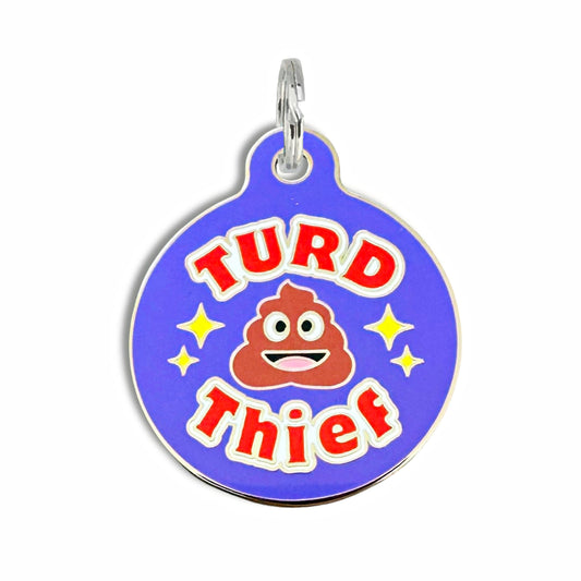 Bad Tags - Dog ID Tag with Personalized QR Code - Turd Thief 💩  - Engraved QR Code / Large 1.25"