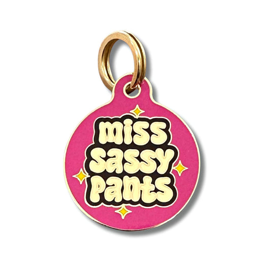 Bad Tags - Gold Dog ID Tag with Personalized QR Code - Miss Sassy Pants - Engraved QR Code / Large 1.25"
