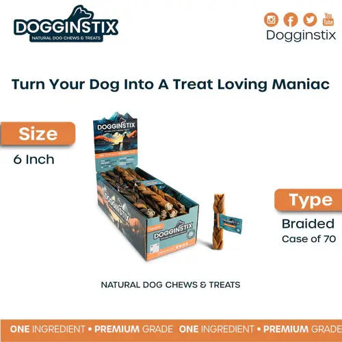 Doot's Chew Bar - Dogginstix - 6" Braided Lamb Collagen Sticks - Doot's Pet LLC Collars For A Cause