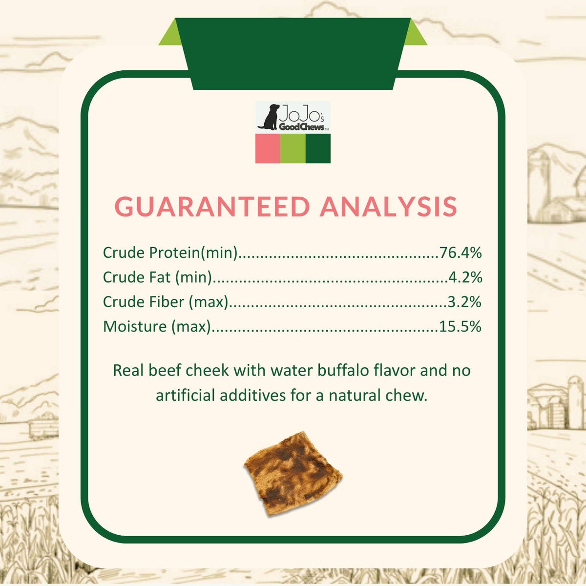 Doot's Chew Bar - 4" x 4" Beef Cheek Chip – Water Buffalo Flavor