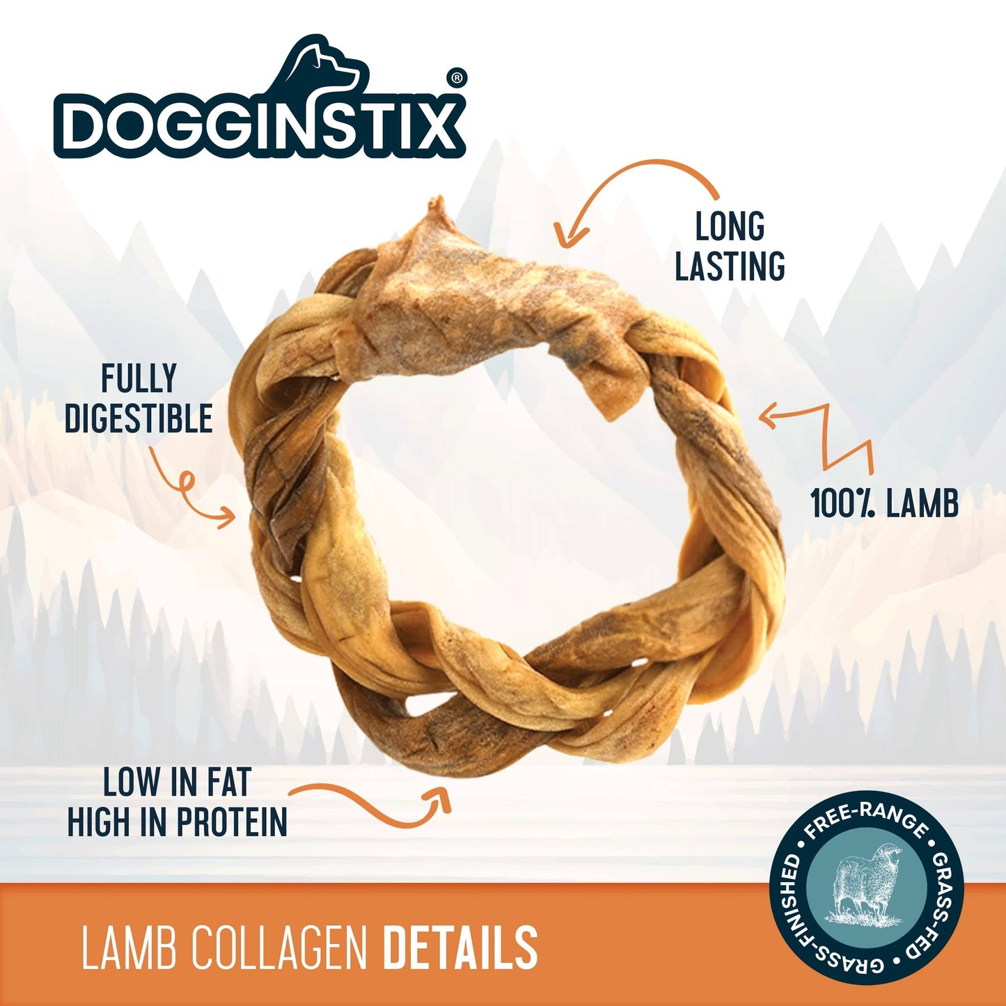 Doot's Chew Bar- Dogginstix - Braided Sticks Lamb Collagen Ring