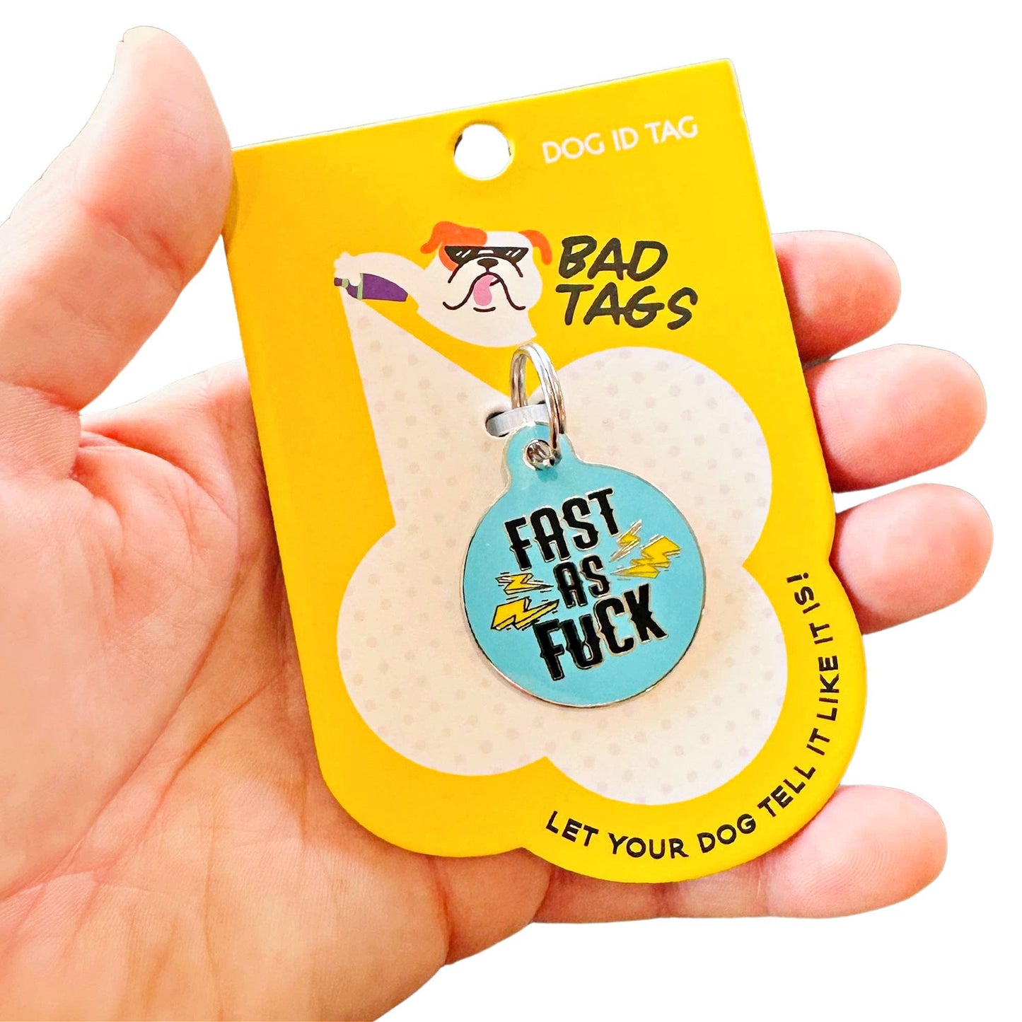 Bad Tags - Personalized Dog ID Tag w/ Scannable QR Code - Fast as Fuck - Engraved QR Code / Large 1.25"