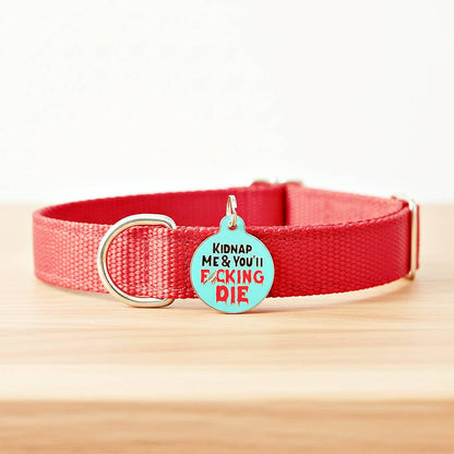 Bad Tags - Personalized Dog Collar Pet ID Tag - Kidnap Me & You Die - Engraved QR Code / Large 1.25"