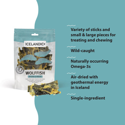 Icelandic+ - Wolffish Skin Sticks & Pieces Dog Treats