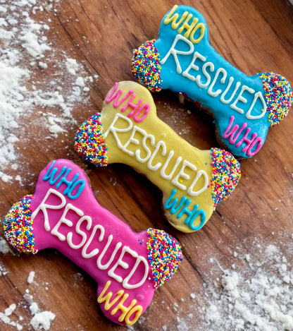 YumYum4DOGS - 6 inch Who Rescued Who bone dog treat- Single - Doot's Pet LLC Collars For A Cause