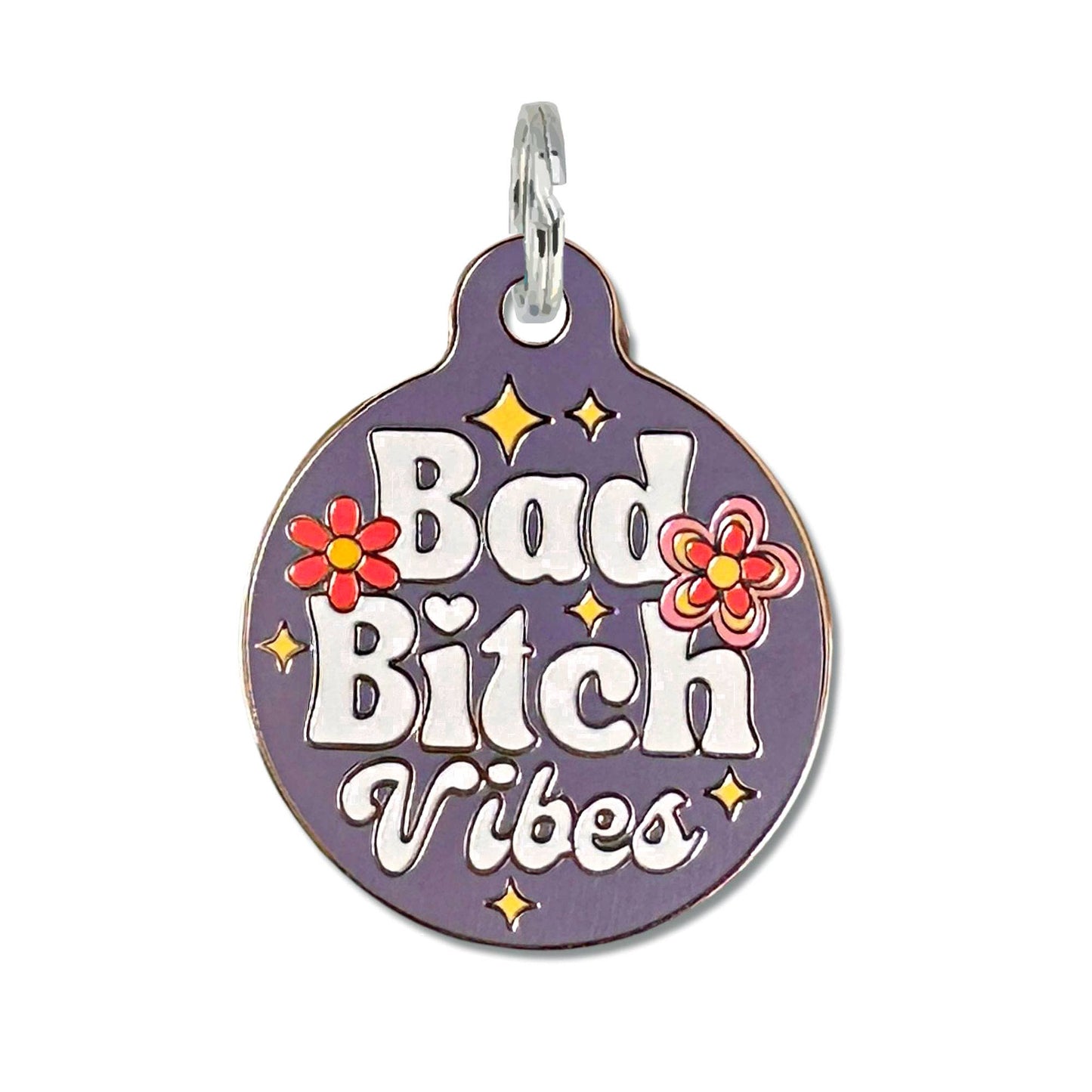 Bad Tags - Dog ID Tag with Personalized QR Code - Bad Bitch Vibes - Pink / Small 1" / Engraved QR Code