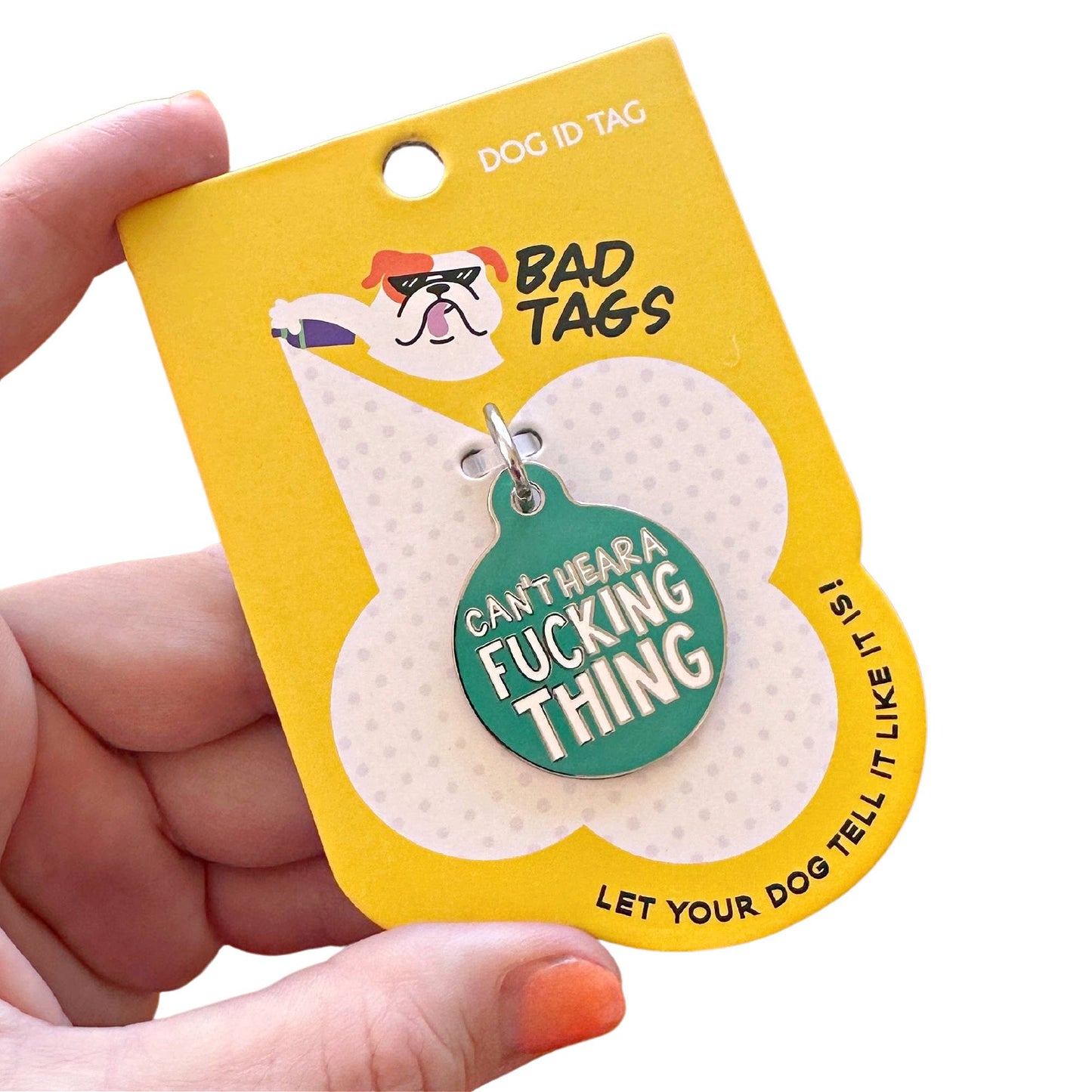 Bad Tags - Deaf Dog ID Tag with Personalized QR Code - Can't Hear - Engraved QR Code / Large 1.25"