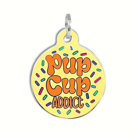 Bad Tags - Dog ID Tag with Personalized QR Code - Pup Cup addict - Engraved QR Code / Small 1"