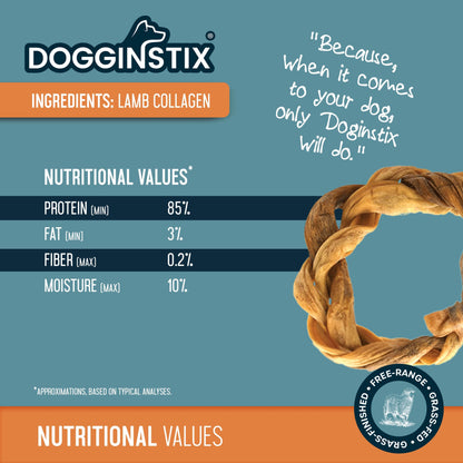 Doot's Chew Bar- Dogginstix - Braided Sticks Lamb Collagen Ring