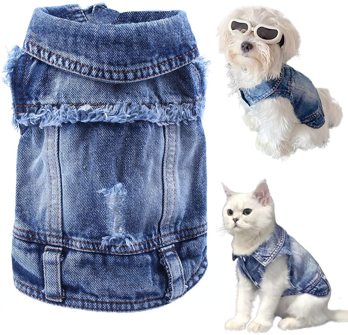 Pet Dog Cat Blue Denim Jeans Jacket Coat Vest - Doot's Pet LLC Collars For A Cause