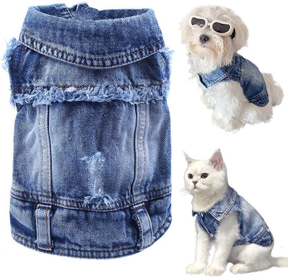 Pet Dog Cat Blue Denim Jeans Jacket Coat Vest - Doot's Pet LLC Collars For A Cause
