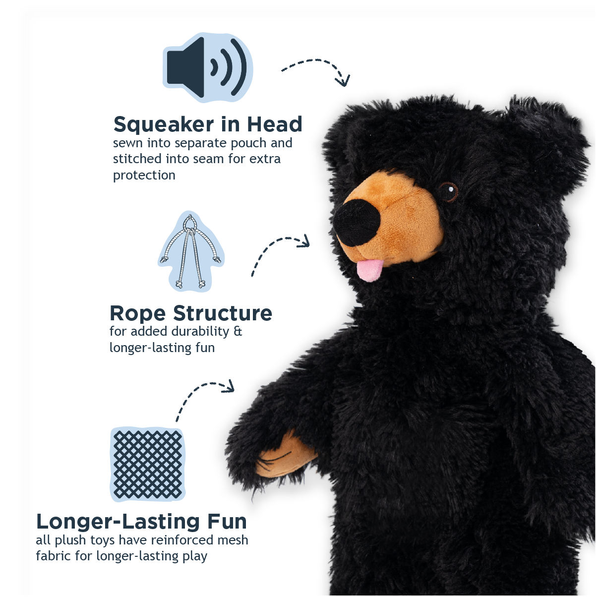 Tall Tails - Stuffless Black Bear Squeaker Dog Toy