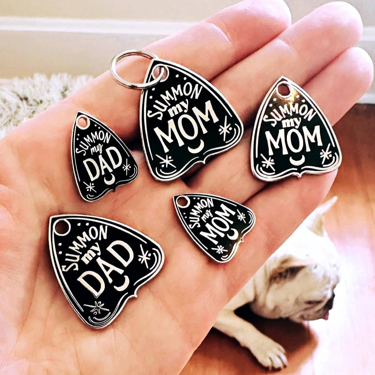 Bad Tags - Halloween Planchette Dog Tag - Summon my Mom - Engraved QR Code