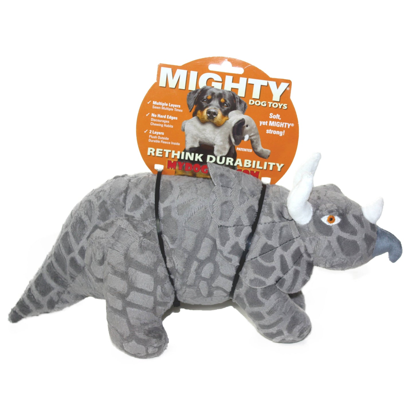 Tuffy Dog Toys - VIP Products - Mighty Dinosaur Triceratops, Plush, Squeaky Dog Toy - Doot's Pet LLC Collars For A Cause