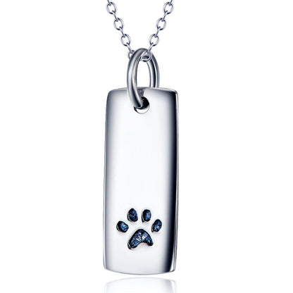 Ladies Glossy Square Dog Paw Print Tag Necklace