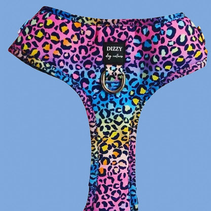 Dizzy Dog Collars - DOG HARNESS | Rainbow Ombre Leopard | Neck Adjustable Harness - Small