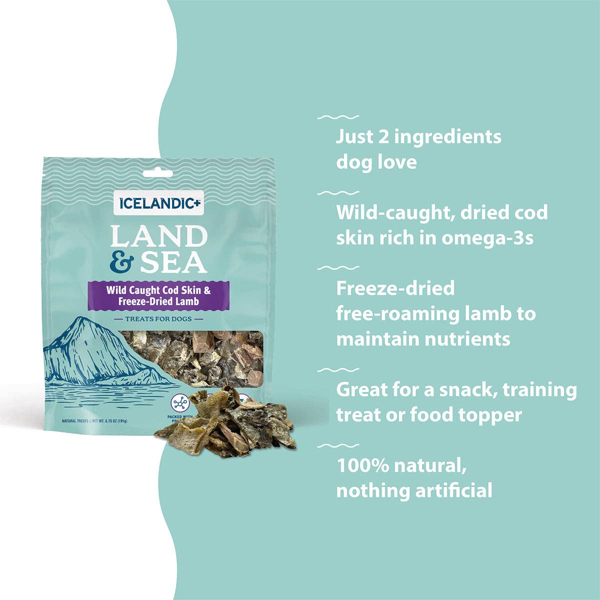 Icelandic+ - Land & Sea Cod Skin & Freeze-Dried Lamb Treats for Dogs