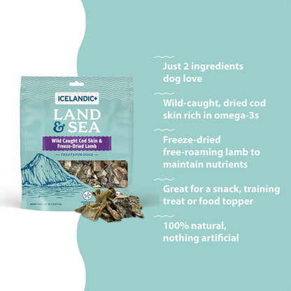 Icelandic+ - Land & Sea Cod Skin & Freeze-Dried Lamb Treats for Dogs