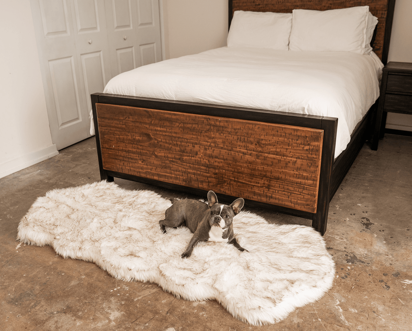 PupRug® Runner Faux Fur Memory Foam Dog Bed - Curve White with Brown Accents - Doot's Pet LLC Collars For A Cause