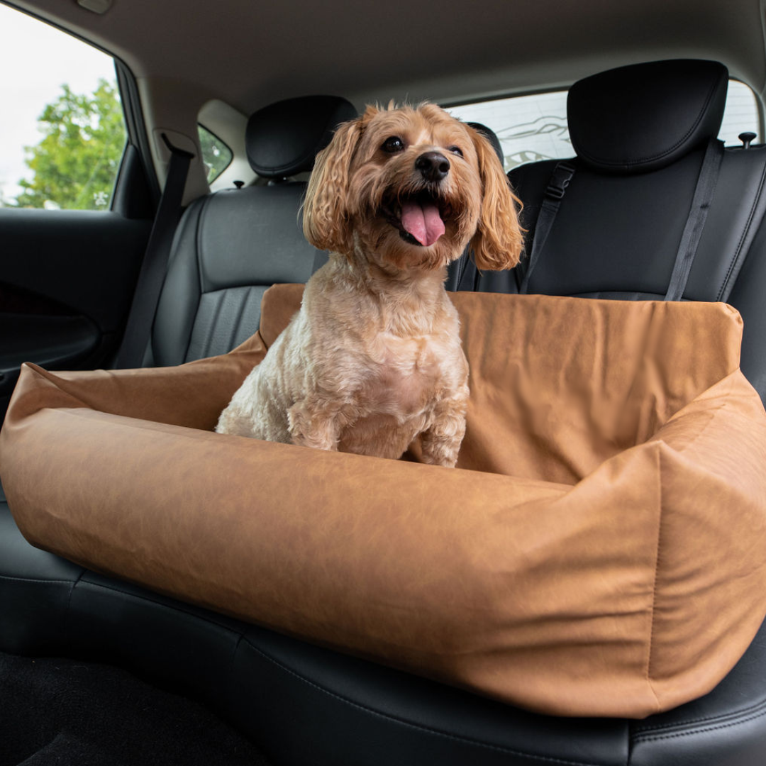 PupProtector™ Faux Leather Memory Foam Dog Car Bed - Camel - Doot's Pet LLC Collars For A Cause