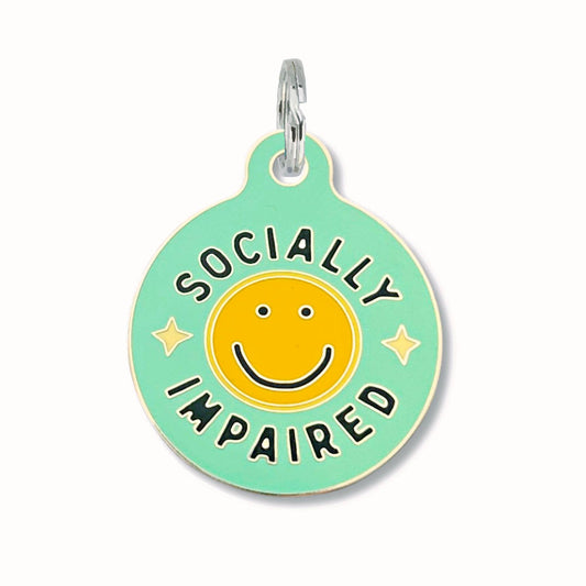 Bad Tags - Funny Dog ID Tag w/ Personalized QR Code - Socially Impaired - Engraved QR Code / Large 1.25"