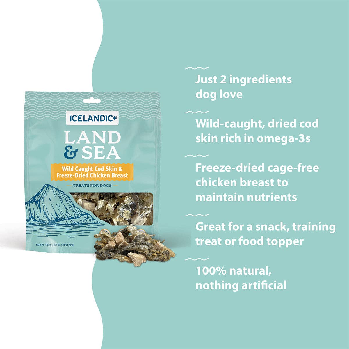 Icelandic+ - Land & Sea Cod Skin & Freeze-Dried Chicken Treats for Dogs