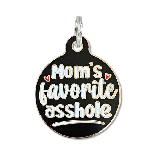 Bad Tags - Dog ID Tag w/ Personalized QR Code - Mom's Favorite Asshole - Engraved QR Code / Large 1.25"