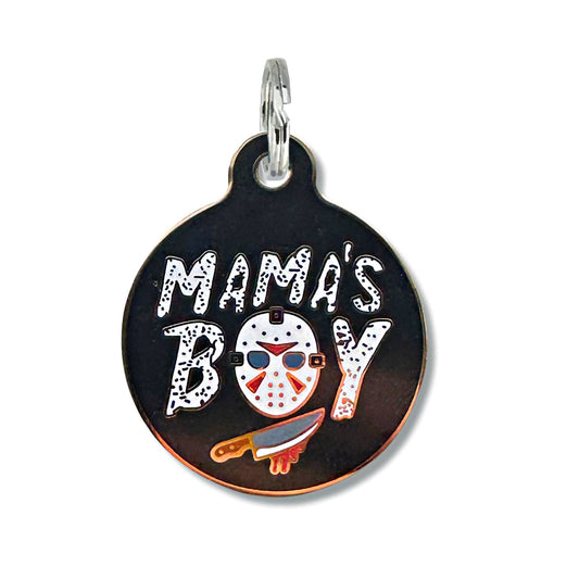 Bad Tags - Dog ID Tag with Personalized QR Code - Mama's Boy Jason  - Engraved QR Code / Large 1.25"