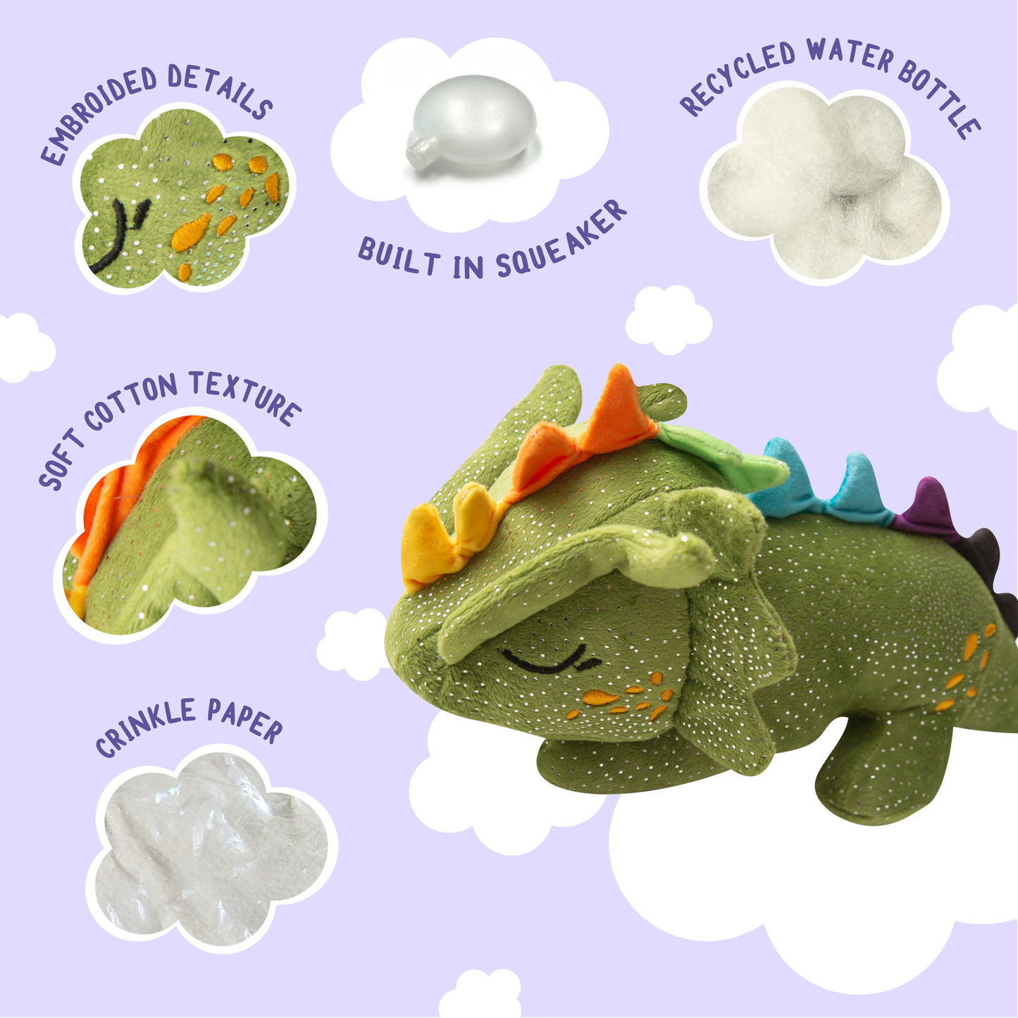 SnugArooz Drowsy the Dragon Plush Dog Toy Green 14"