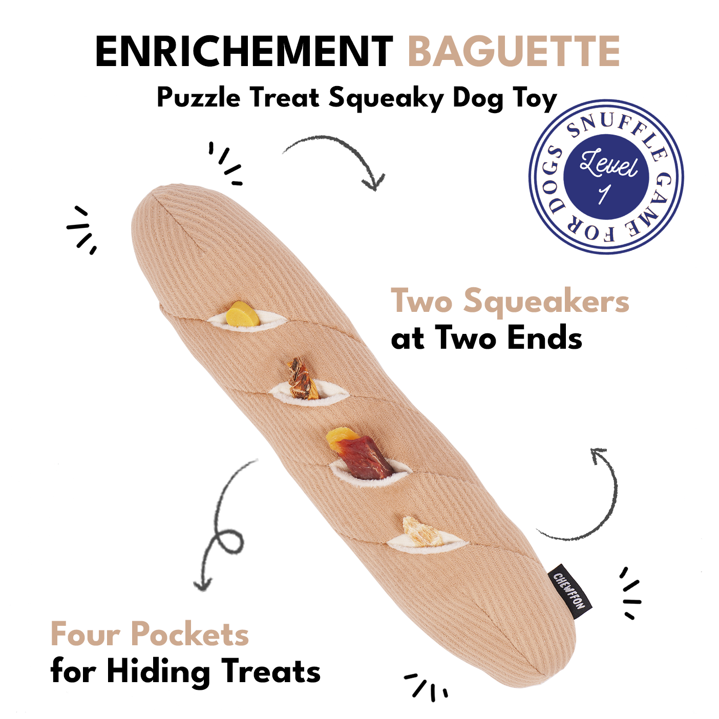 CHEWFFON - CHEWFFON Interactive Enrichment Baguette Dog Toy