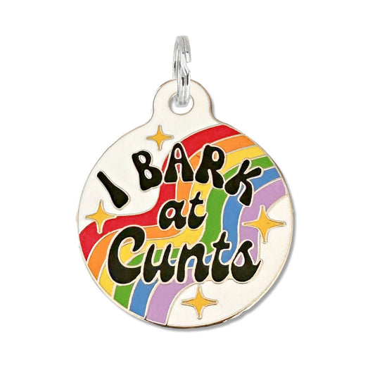 Bad Tags - Dog ID Tag with Personalized QR Code - I Bark at Cunts - Large / Engraved QR Code