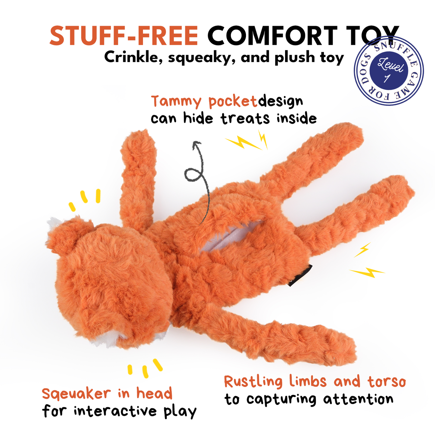 CHEWFFON - CHEWFFON Fox Puzzle Plush Dog Toy – Squeaky, Crinkle & Treat - Doot's Pet LLC Collars For A Cause