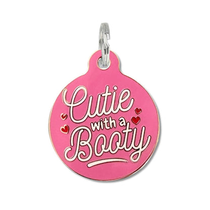 Bad Tags - Dog ID Tag with Personalized QR Code - Cutie with a Booty - Pink / Engraved QR Code / Large 1.25"