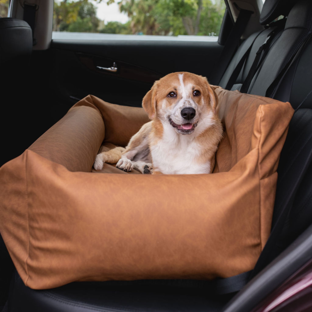 PupProtector™ Faux Leather Memory Foam Dog Car Bed - Camel - Doot's Pet LLC Collars For A Cause