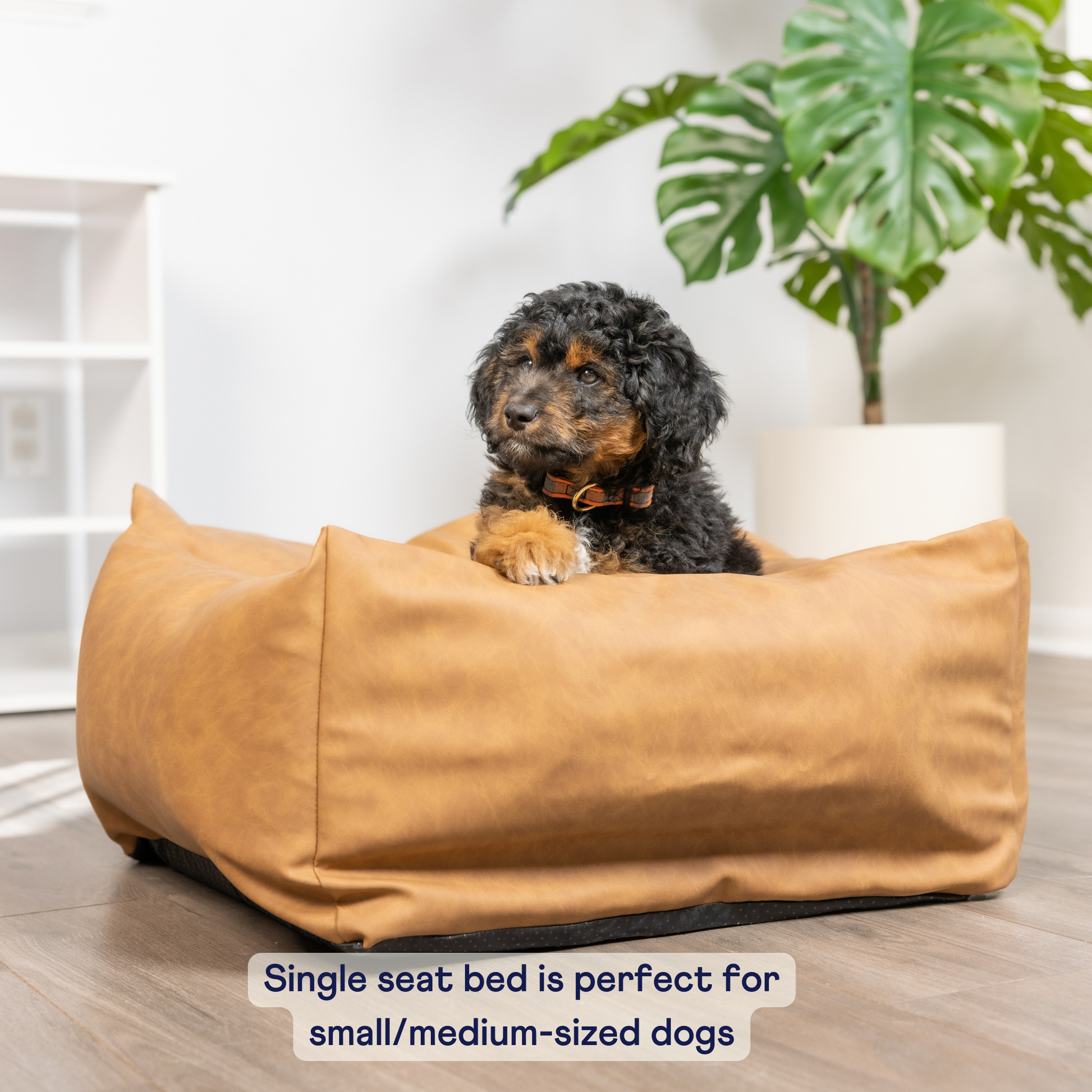 PupProtector™ Faux Leather Memory Foam Dog Car Bed - Camel - Doot's Pet LLC Collars For A Cause