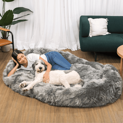 PupCloud™ Human-Size Faux Fur Memory Foam Dog Bed - Charcoal Grey - Doot's Pet LLC Collars For A Cause