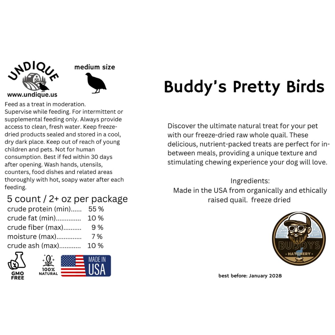 Whole Quail Chick for Carnivore Pets - Natural Prey Feeding - Quality Protein Source Medium Size Chicks 5 Count - Doot's Pet LLC Collars For A Cause