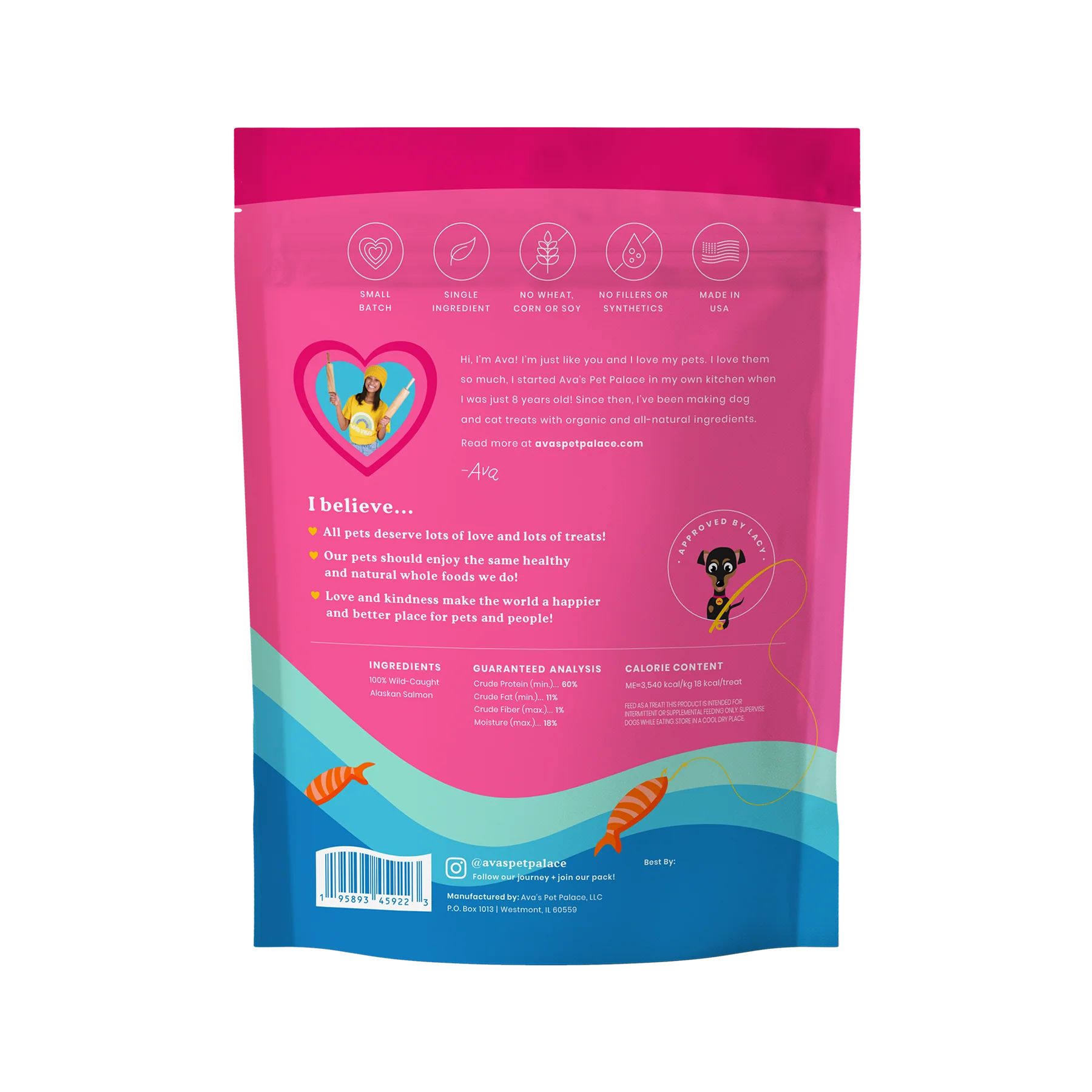 Ava's Pet Palace Crunchy Jerky Dog Treats - Snappin' Salmon Treats (4 oz) - Doot's Pet LLC Collars For A Cause