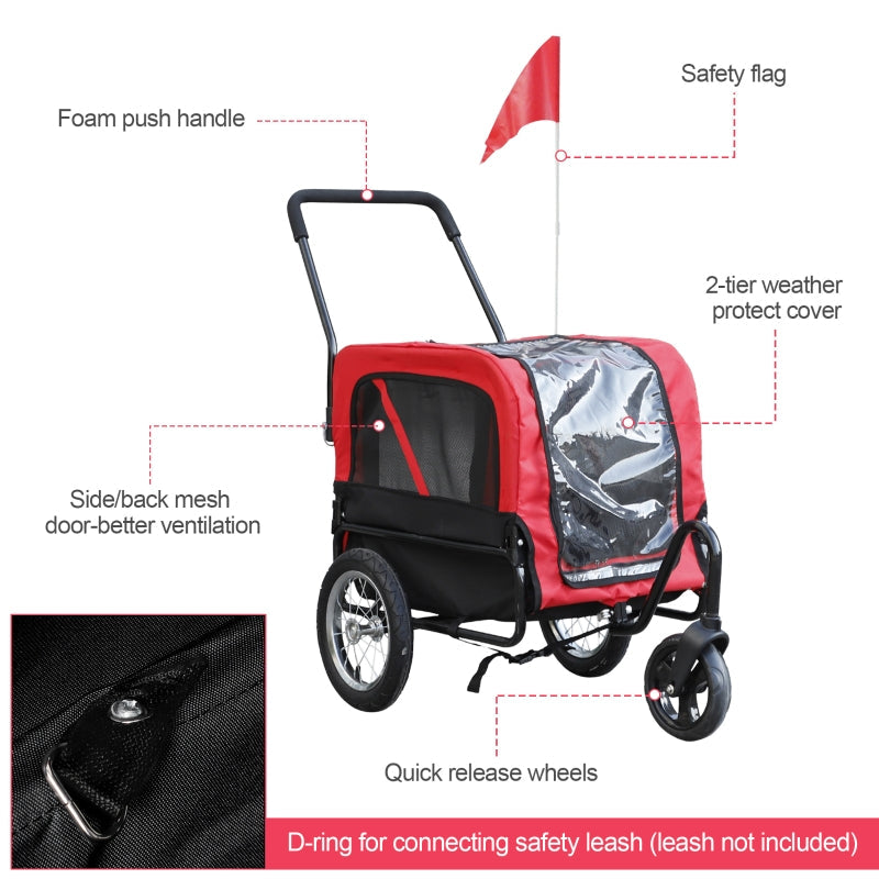 2-in-1, 3 Wheel Pet Jogging Stroller Bike Trailer