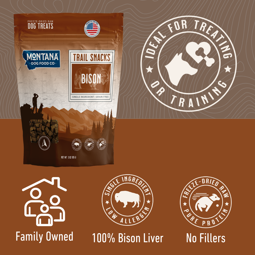 Bison Liver Freeze-Dried Raw Trail Snacks (Treats) for Dogs 3oz - Doot's Pet LLC Collars For A Cause