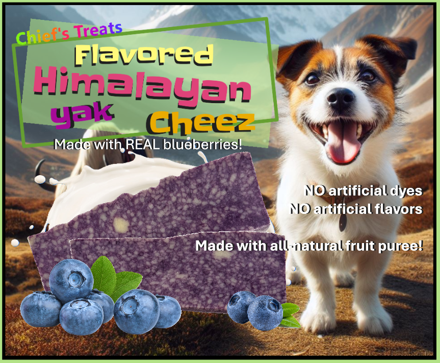 Blueberry Flavored Yak Cheese Chew - Made with REAL BLUEBERRY Puree Single - Doot's Pet LLC Collars For A Cause