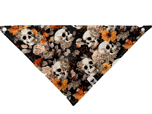 Halloween Floral Skulls Black Bandana