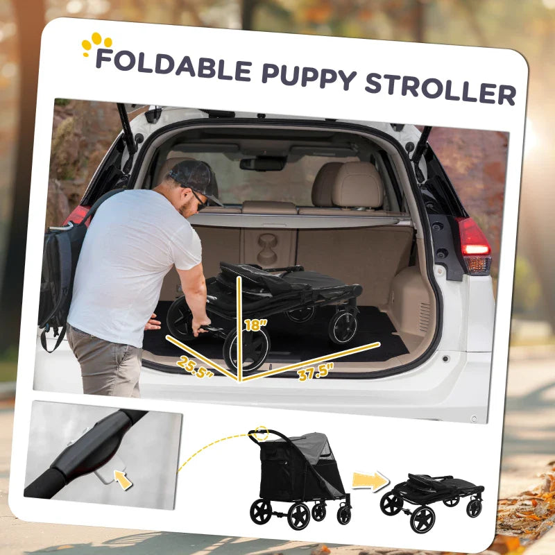 One-Click Foldable Stroller for Large Medium Small Dogs, Pet, Cats with Storage - Doot's Pet LLC Collars For A Cause