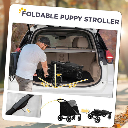 One-Click Foldable Stroller for Large Medium Small Dogs, Pet, Cats with Storage - Doot's Pet LLC Collars For A Cause